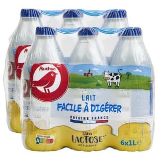 Auchan Lait facile à digérer sans lactose UHT, Lot de 2 - 6x1l