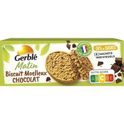 Gerblé Biscuits Moelleux Petit Déjeuner Chocolat -36% de sucres en moins, 200g