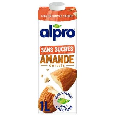 Alpro Lait d'amande grillée sans sucre, calcium et vitamines ajoutés, 1l