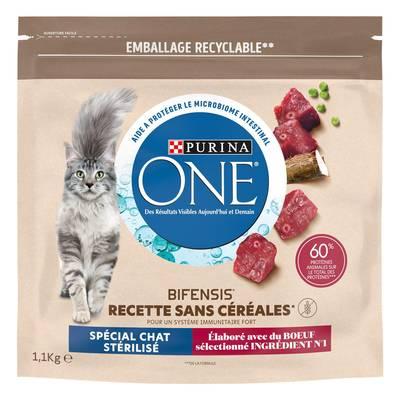 Purina - One - Croquettes Boeuf Sans Céréales Bifensis pour Chat Adutle Stérilisé