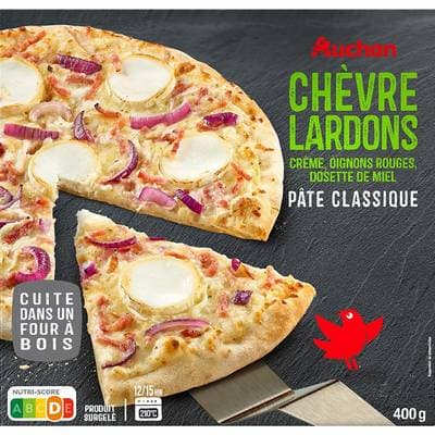 Auchan Pizza chèvre et lardons cuite au feu de bois, 400g