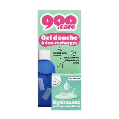 900Care Eco- recharge Bâtonnets Gel Douche A Dissoudre Hydratant, 240ml
