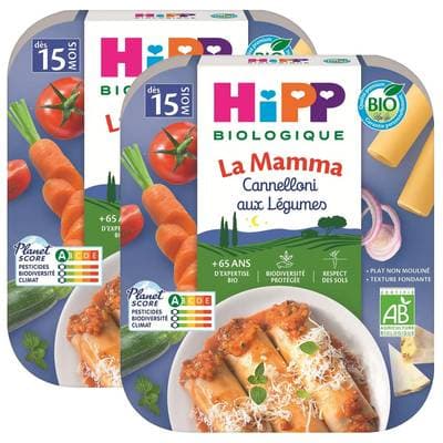 Hipp - La Mamma Cannelloni aux Légumes Bio Plat Bébé Dès 15 mois, Lot de 2x250g