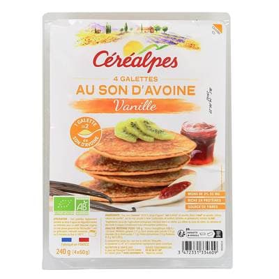 Céréalpes Galettes au Son d'Avoine Vanille, Bio, 4x60g