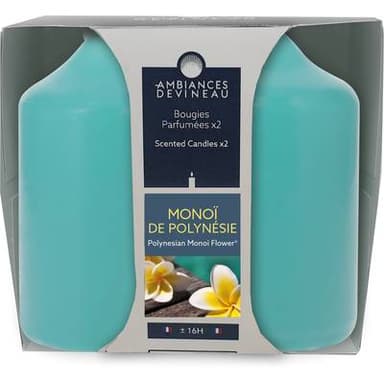 Ambiances Devineau 2 bougies cylindrique Monoï de Polynésie, 8,5 cm