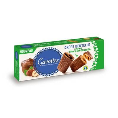 Gavottes Crêpes dentelle enrobées de chocolat au lait et saveur noisette, 90g
