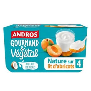 Andros Gourmand et Végétal Brassé nature au lait de coco sur lit d'abricot, 4x100g