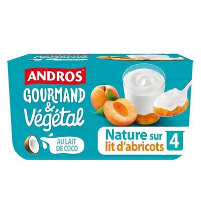 Andros Gourmand et Végétal Brassé nature au lait de coco sur lit d'abricot, 4x100g