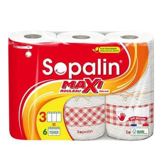 Sopalin Essuie-tout sur mesure décoré 3 maxi = 6 rouleaux, 3  maxi rouleaux