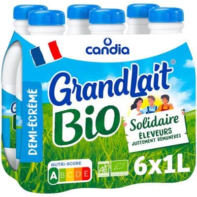 Candia Lait Bio 1/2 écrémé Grandlait, 6x1l