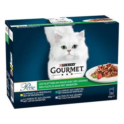 Purina - Gourmet Perle - Sachets en Sauce Filettines avec des Légumes 4 variétés pour chat 
