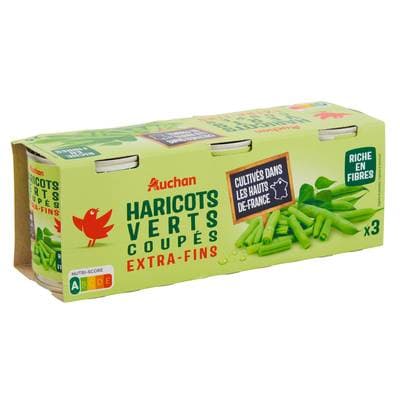 Auchan Haricots verts extra fins coupés, 3x110g