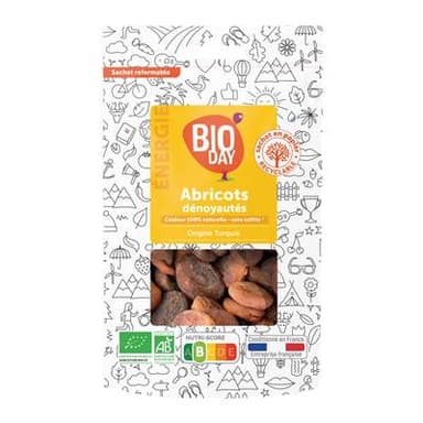 Bioday Abricots Dénoyautés bio, Sachet de 250g