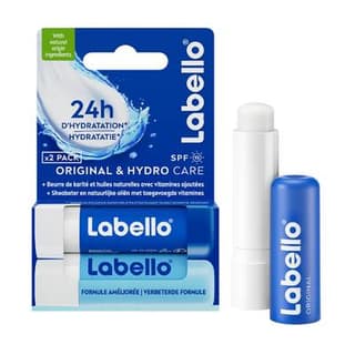 Labello Stick à lèvres Hydratation 24h Huiles Naturelles Original Hydro Care, 2 pièces