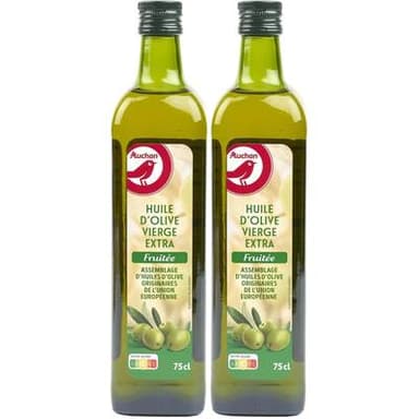 Auchan Huile d'Olive Vierge Extra Fruitée, Lot de 2x75cl