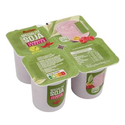 Auchan Dessert végétal au soja framboise et passion, 4x100g