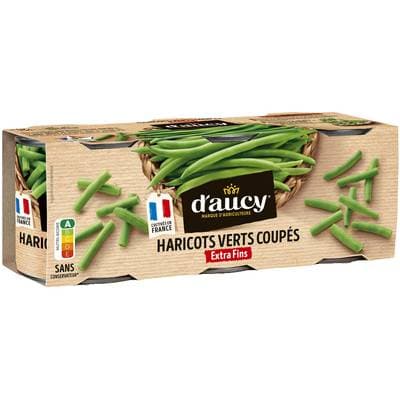 D'aucy Haricots verts coupés extra fins en conserve, 3x110g