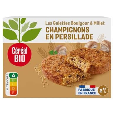 Céréal Bio 2 Galettes Végétales Millet Boulghour Champignons en Persillade Bio, 200g
