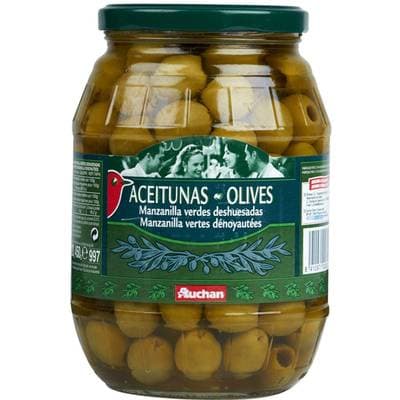Auchan Olives vertes dénoyautées en bocal, 450g