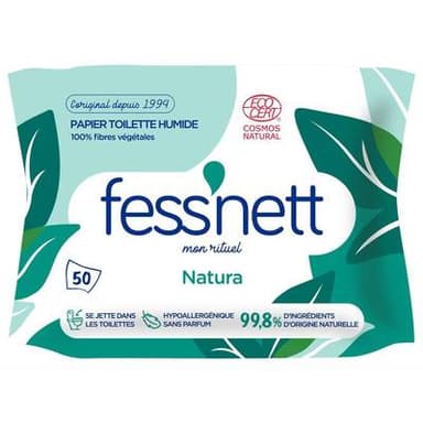 Fess'Nett Lingette papier toilette natura, 50 lingettes