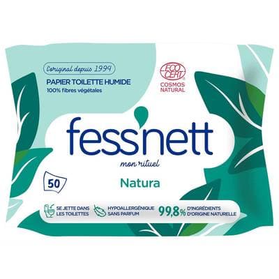 Fess'Nett Lingette papier toilette natura, 50 lingettes