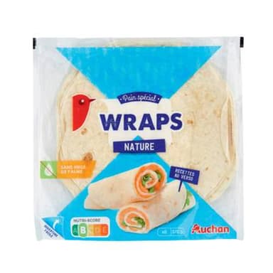 Auchan Pain Spécial Wraps Nature, 6 pièces - 370g