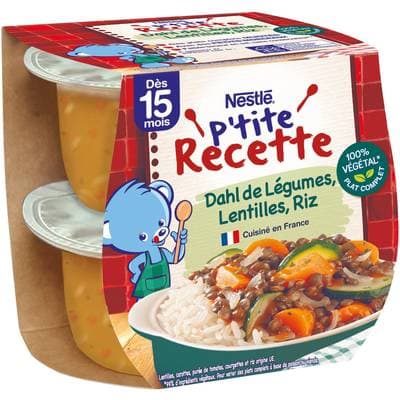 Nestlé - P'tite Recette Dahl de légumes lentilles riz bol bébé dès 15 mois, 2x200g
