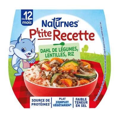 Naturnes® - P'tite Recette Dahl de légumes lentilles riz bol bébé dès 15 mois, 2x200g