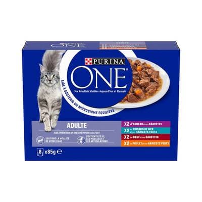 Purina - One Sachets repas agneau poisson boeuf poulet pour chat adulte, 8x85g