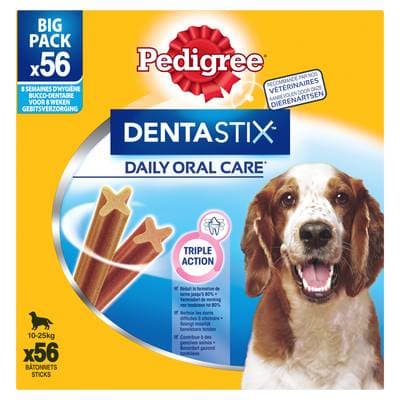 Pedigree Dentastix Daily Oral Care - Bâtonnets Hygiène Bucco-Dentaire pour moyen chien x56, 1440g