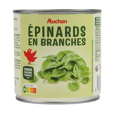 Auchan Epinards en branches en conserve, 265g