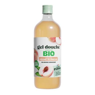 Super Flacon Recharge Gel douche BIO pêche blanche, recharge 1L