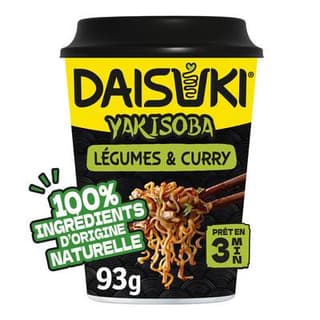 Daisuki Nouilles instantanées Yakisoba Saveur Curry et Légumes en cup, 93g