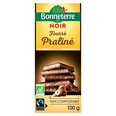 Bonneterre Chocolat Noir fourré Praliné bio, 100g