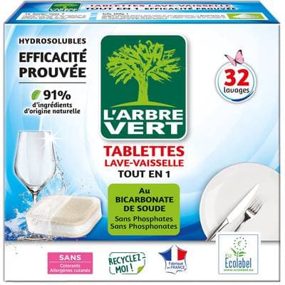 L'arbre Vert Tablette lave-vaisselle efficace Tout en 1, 32 tablettes