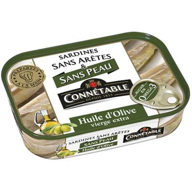 Connetable Sardines à l'Huile d'Olive Vierge Extra sans Arête et sans Peau, 140g