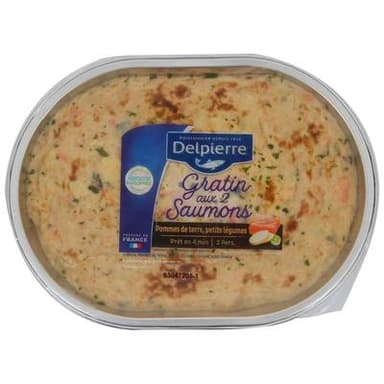 Delpierre Gratin aux deux saumons, pomme de terre et poireaux, Barquette de 600g