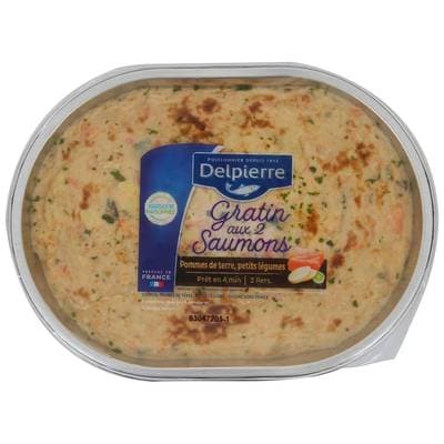 Delpierre Gratin aux deux saumons, pomme de terre et poireaux, Barquette de 600g