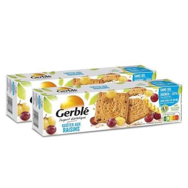 Gerblé Teneur Réduite 20 Goûters aux raisins -32% de sucres en moins, Lot de 2x360g