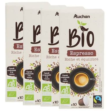 Auchan BIO Café en capsules Espresso bio, Lot de 4x10 capsules