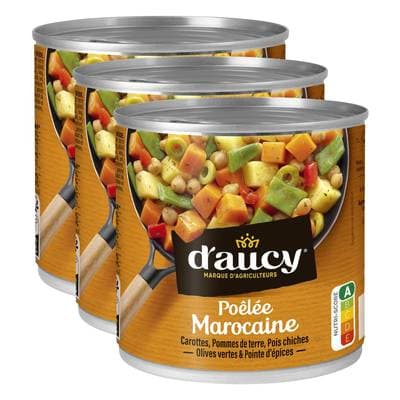 D'aucy Poêlée Marocaine- Carottes, Pommes de Terre, Pois Chiches, Olives Vertes et Pointe d'Epices, Lot de 3x290g