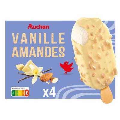 Auchan Bâtonnets glacés vanille et amandes, 4 bâtonnets - 314g