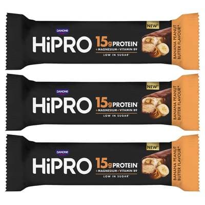 HiPRO Barre protéinée saveur banane, beurre de cacahuètes, Lot de 3x45g