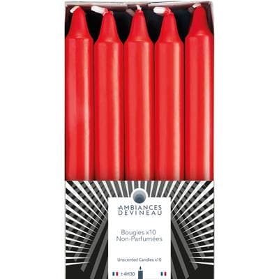 Ambiances Devineau Bougies non parfumées rouges, 10 bougies