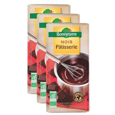 Bonneterre Chocolat noir pâtisserier bio 60%, Lot de 3x200g