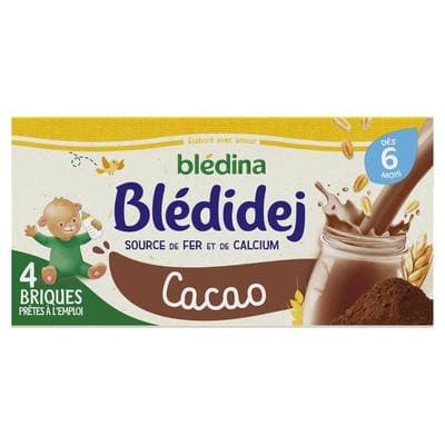 Blédina - Blédi'dej Céréales lactées saveur cacao Brique Bébé Dès 6 mois, 4x25cl