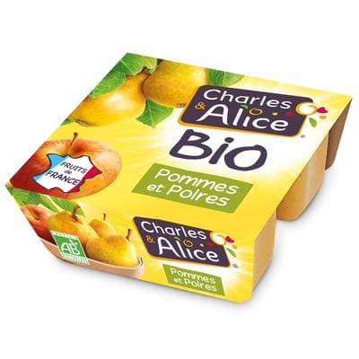 Charles et Alice Spécialité Pommes et poires Bio, 4x95g