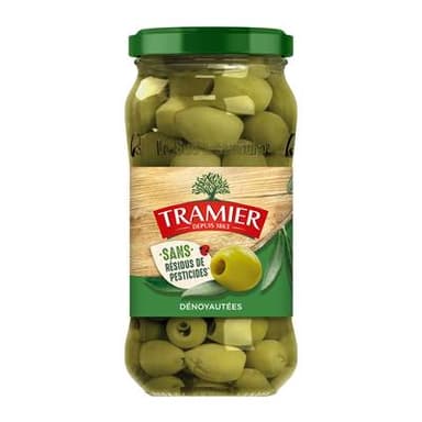 Tramier Olives Vertes Dénoyautées Zero Résidus de Pesticides, 160g