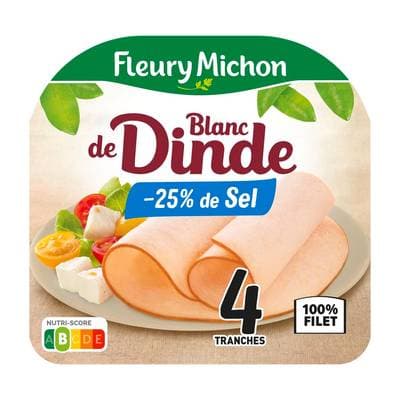 Fleury Michon Blanc de Dinde Taux de Sel Réduit, 4 tranches - 160g
