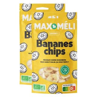 Max et Méli Bananes chips bio, Lot de 2x125g